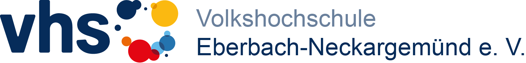 Logo der Volkshochschule Eberbach-Neckargemünd mit 'vhs' Schriftzug und farbigen Kreisen.