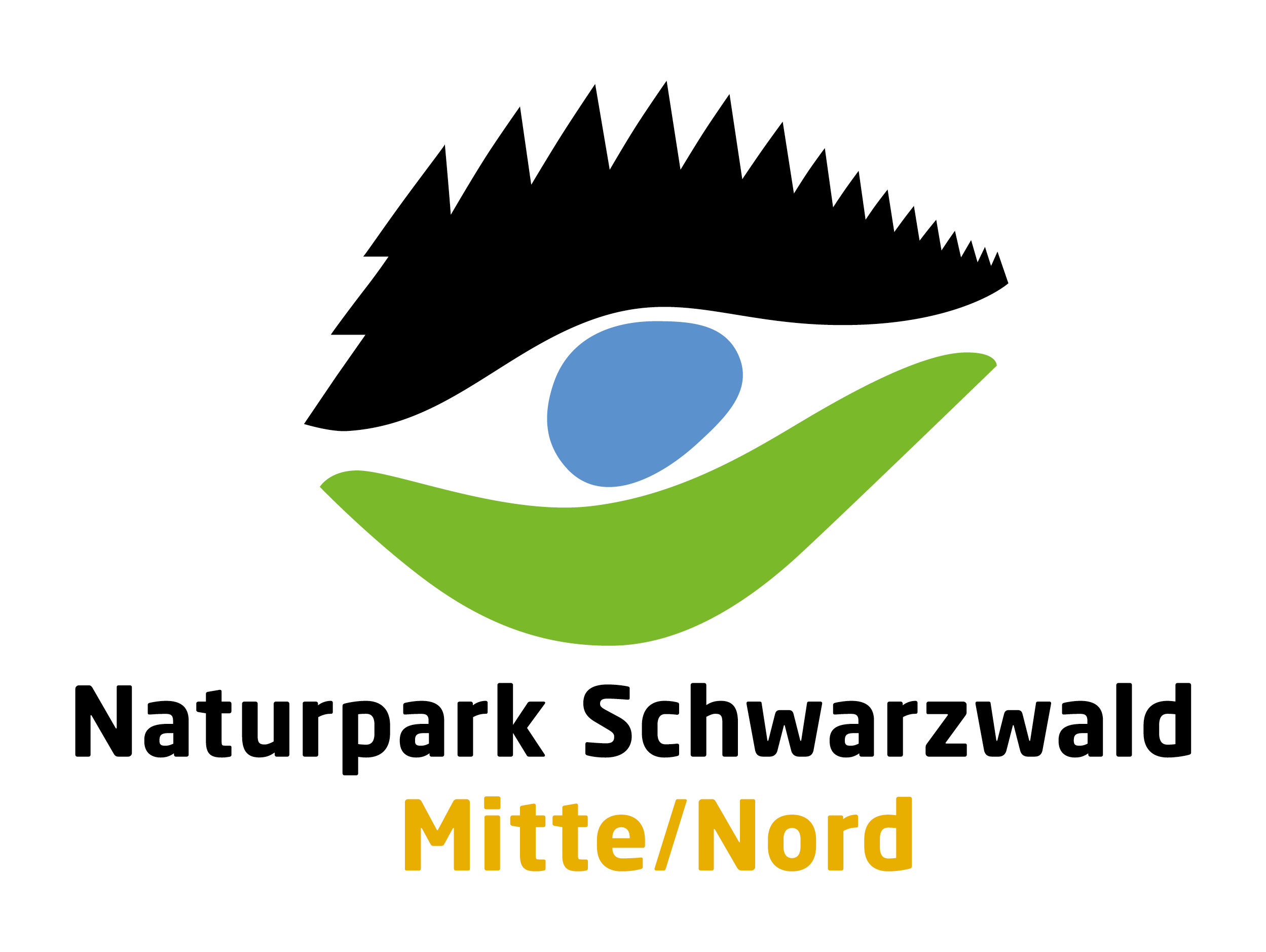 Es ist ein Auge zu sehen mit den Farben schwarz, blau, grün. Unter dem Auge steht Naturpark Schwarzwald Mitte/Nord.